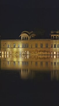 Jaipur, Rajasthan, India. Jal Mahal Or Water Palace In Night Illumination. Inmiddle Of Man Sagar...