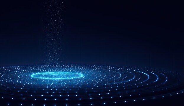 Glowing blue particles emanating upwards from a circular digital vortex