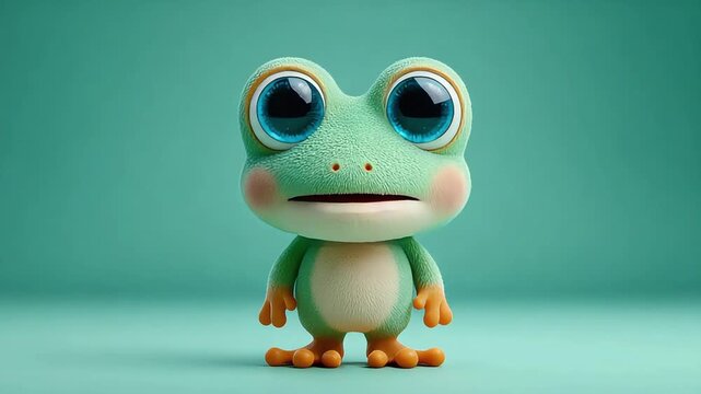 A charming, digitally rendered frog exudes innocence and playfulness, ideal for children's content, branding, or illustrating themes of wonder and fri