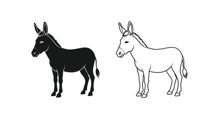 Obraz premium Donkey icons, black and white donkey illustrations, donkey vector graphics, animal symbols