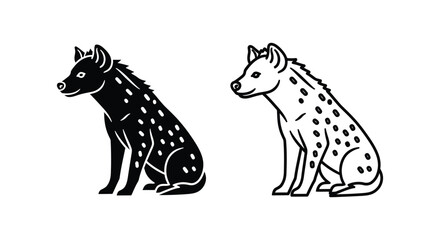 Fototapeta premium Spotted hyena icons, black and white illustrations, animal symbols, vector graphics