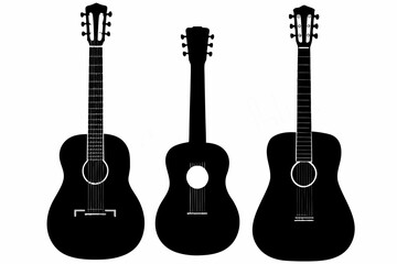 Obraz premium acoustic guitar silhouette vector illustration collection for music performance, band, and musical design