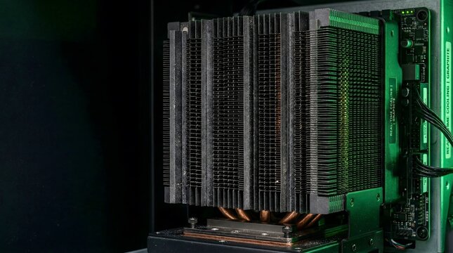 CPU cooler in the computer case, modern technology and hardware concepts server rack macro, data center cooling, rack infrastructure, server hardware background, cooling system macro, copy space