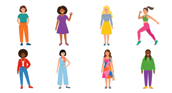 Diverse group of women in colorful casual clothing posing together