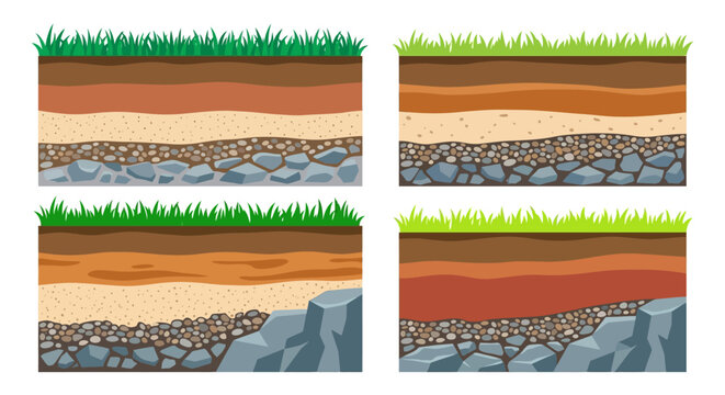 Illustration of soil layers and geological strata in cross section