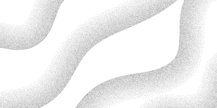 Modern grain stippled wave background with curved gradient texture, dots and speckles forming smooth particle flow with clean minimal composition, vector illustration art