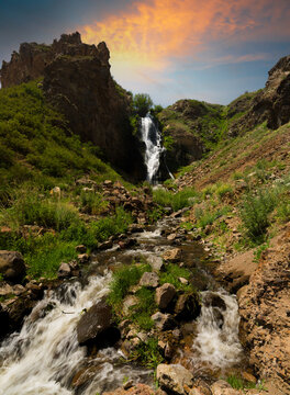 Susuz waterfall at sunset. Kars city. T&uuml;rkiye 