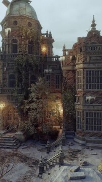 preservation survey at winter manor, architectural study of ornate details and masonry, measured documentation and heritagefocused mood for restoration