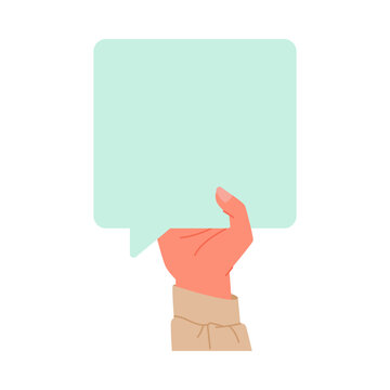 Isolated hand holding empty speech bubble sign on white background for messages vector illustration