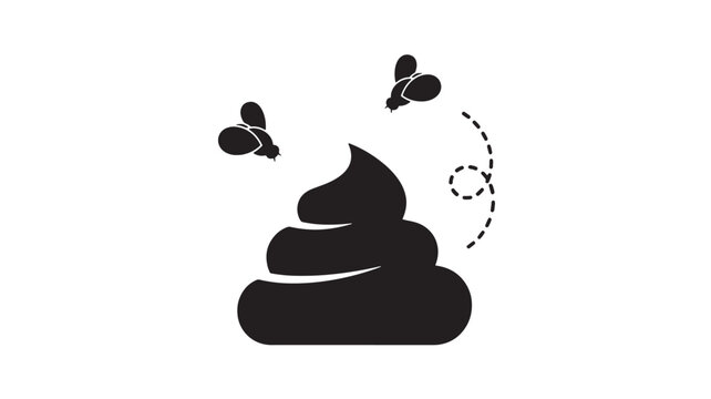 Poop icon with flies circling and dotted flight path, representing a humorous or unpleasant situation