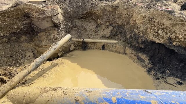 Effluent, culvert. Sludge in the domestic waste water and storm water drain manifold