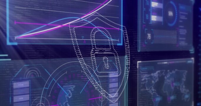 Digital interface highlights online security and global networking importance.
