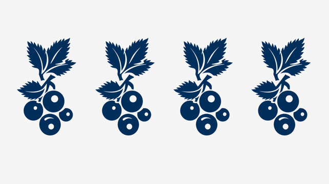 Dark blue berries and leaves illustration repeated four times on a white background
