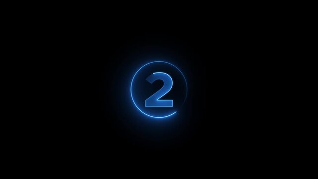 Glowing neon line 2 number illustration icon animation on black background.