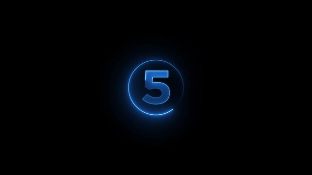 Glowing neon line 5 number illustration icon animation on black background.