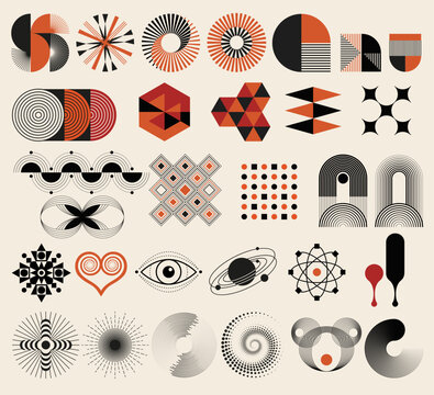 Retro Geometric Vector Icons and Abstract Shapes Set &mdash; Mid-Century Modern Patterns and Graphic Elements