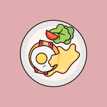 Eggs Benedict dish with salad garnish vector illustration for national Eggs Benedict Day on April 16