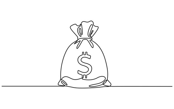 Continuous line drawing Money bag, dollar sign, financial icon, line art, minimalist design, vector illustration