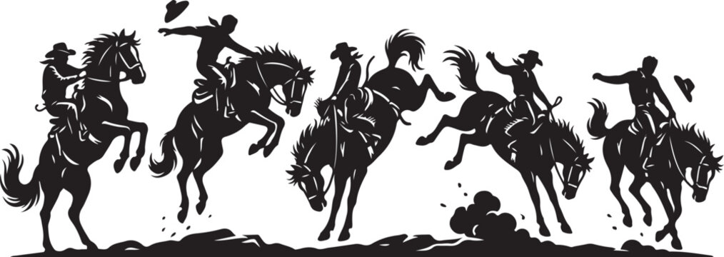 Rodeo cowboy riding bucking bronco in action, sequence