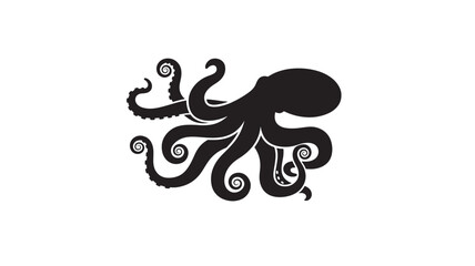 Octopus silhouette with swirling tentacles and detailed suckers, creating a striking marine creature graphic emblem. © Moinul
