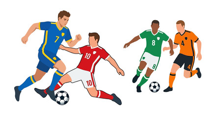 Fototapeta premium Four soccer players in action competing for possession of the ball