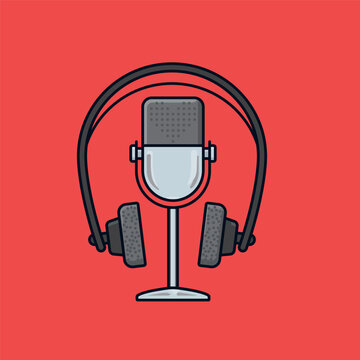 Studio microphone and headphones vector illustration for International ASMR Day on April 9th