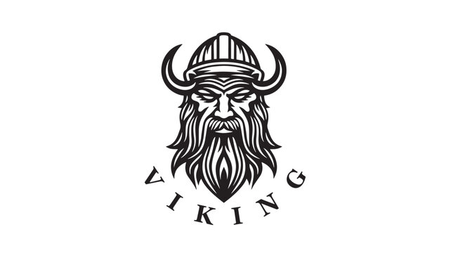 Viking warrior head icon with a helmet and beard, designed in black and white for a powerful emblem and logo.