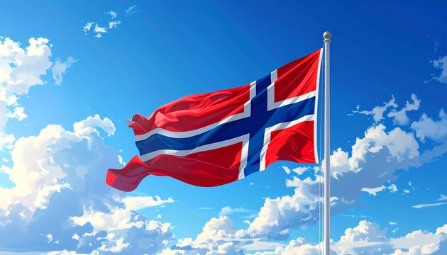 Waving flag norway republic isolated on blue sky background. National day and patriotism country photo concept