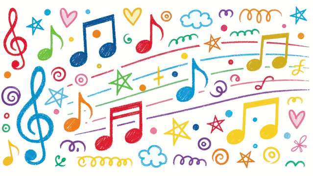 Colorful Musical Notes and Symbols on a Vibrant Background.
