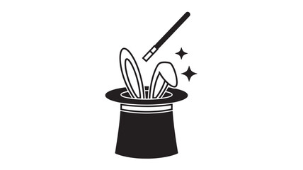 Hat magic with rabbit ears and a wand, symbolizing illusion and surprise for entertainment. featuring trick, show, performance with fantasy and © Moinul