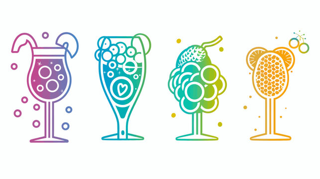 Four stylized cocktails in glasses with colorful gradient fills, drinks depicted in a line