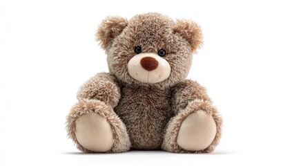 Obraz premium Fluffy brown teddy bear with button eyes and a stitched nose on white
