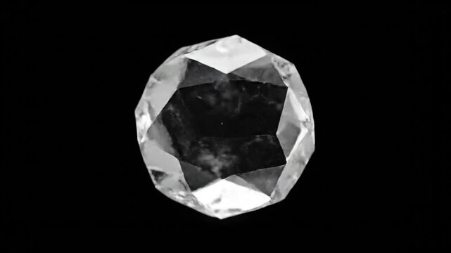 Close-up of a clear faceted crystal with internal dendrite formation on black background