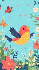 Obraz premium Birds fly over the sea of flowers