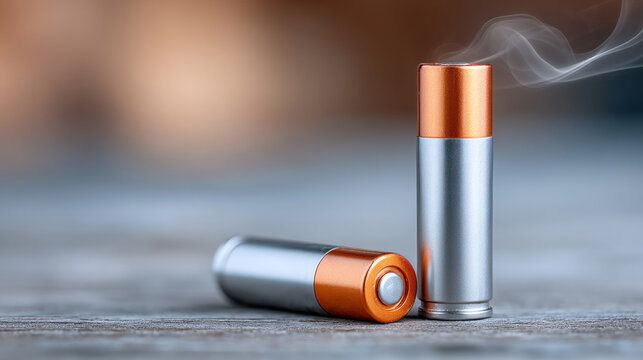 Smoking shotgun cartridges on wooden surface with focus on details