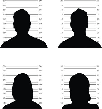 Professional mugshot silhouette set with height chart icon vector.