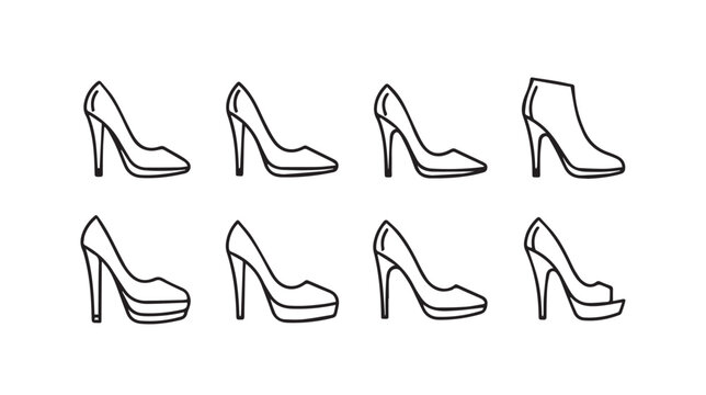 Collection of High Heel Shoe Silhouettes Variety of Styles Vector Illustration