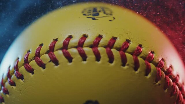 Cinematic close up of a yellow softball video action