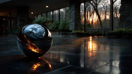 alien sphere hovering in modern apartment interior, futuristic extraterrestrial orb inside contemporary living space, mysterious glowing alien technology in urban home © CROCOTHERY