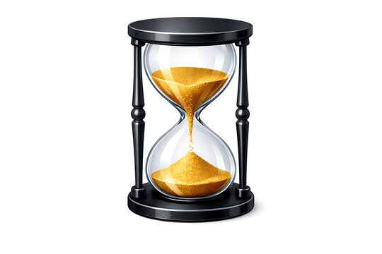 Detailed Hourglass with Golden Sand Flowing on White Background