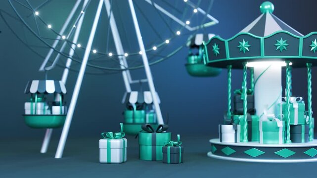 Gift boxes on carousel 3d rendering animation. Earning prizes, bonus or rewards from store. online present or gift. Christmas, Valentine's Day holiday, birthday. Looped background
