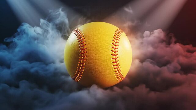 Cinematic Softball Video with Dramatic Smoke and Colorful Lighting