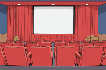 Fototapeta premium Empty Cinema Hall with Red Seats and Curtains