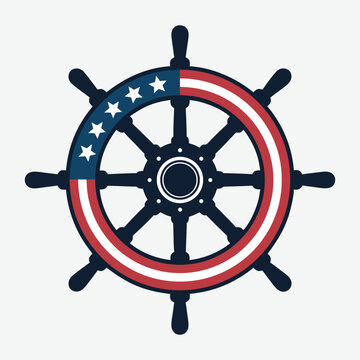 USA Flag Ship's Wheel Design 4th Of July T-Shirt Design