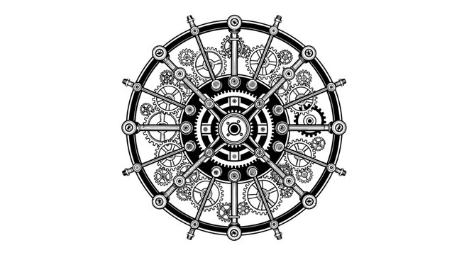 Ancient Greek carved wooden door featuring a vintage gold clock face and nautical compass wheel symbol as an antique metal travel sign