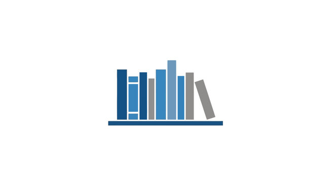 Abstract illustration of books on a shelf with blue and gray color tones no comma at the end