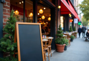 Fototapeta premium Restaurant exterior with menu board, lifestyle photo