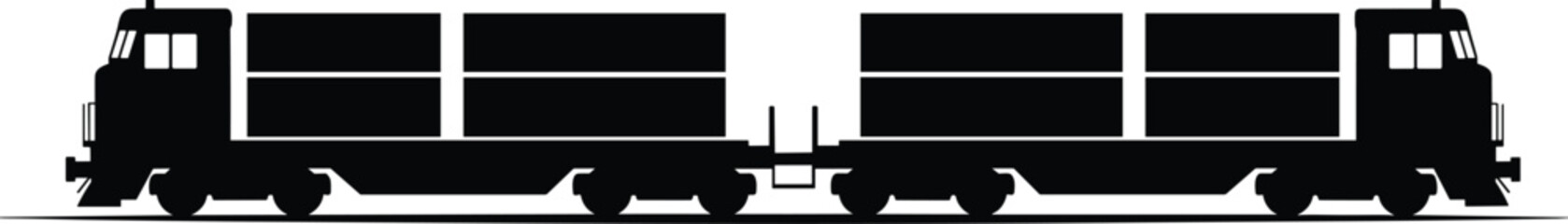 Cargo freight train silhouette, industrial railway transport, logistics delivery concept, heavy haul wagons, transportation system, shipping goods, minimal black white vector illustration design © MST