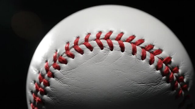 Extreme Close Up of a White Softball Video and Red Stitching