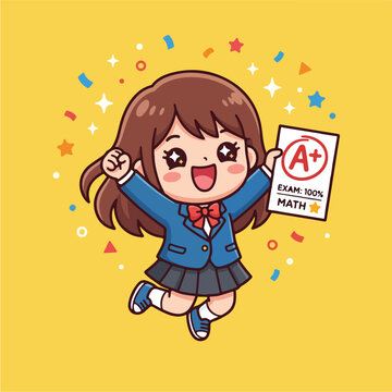 Happy School Girl Holding Aplus.